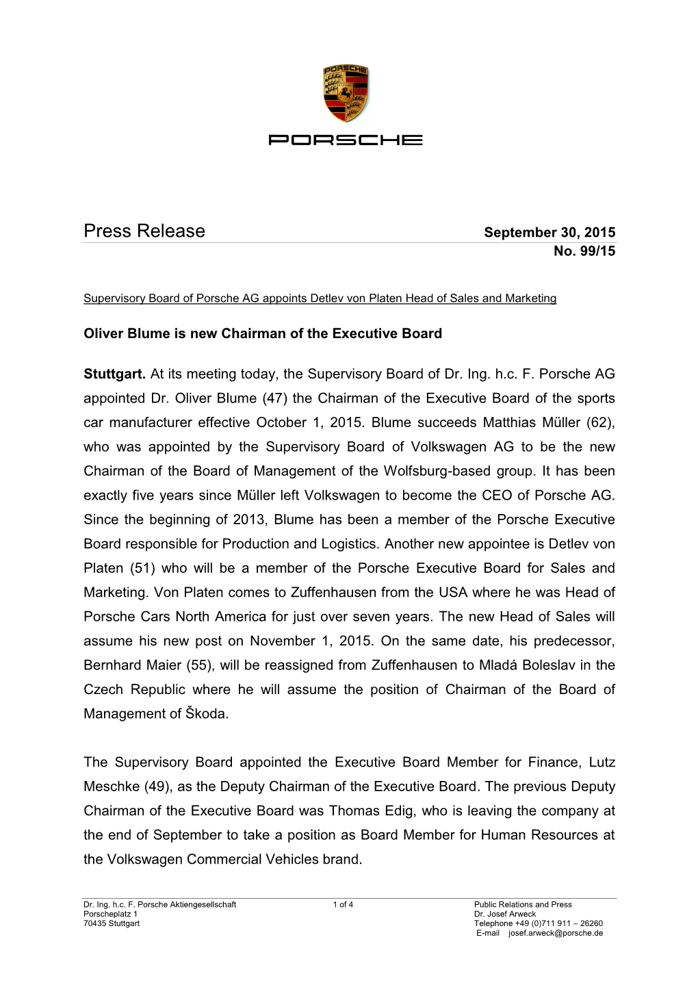 Press Release September 30, 2015 No