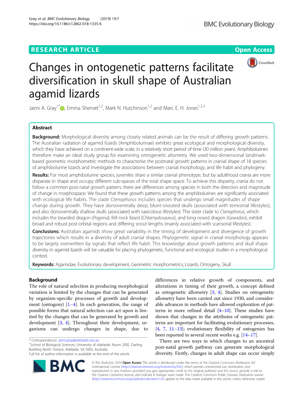 Changes in Ontogenetic Patterns Facilitate Diversification in Skull Shape of Australian Agamid Lizards Jaimi A