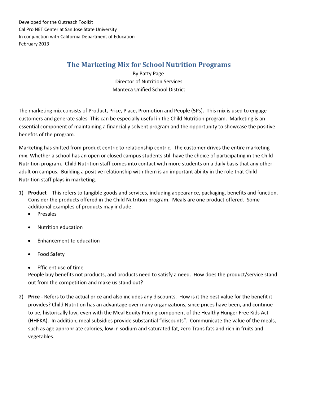 Marketing Mix for School Nutrition Programs
