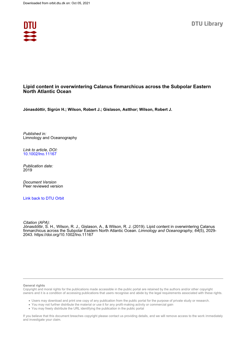 Lipid Composition of Calanus Finmarchicus During Winter And