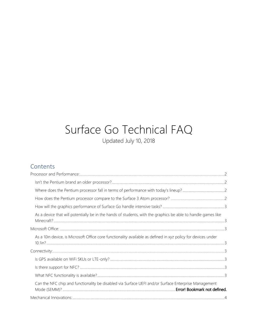 Surface Go Technical Faq for Partners