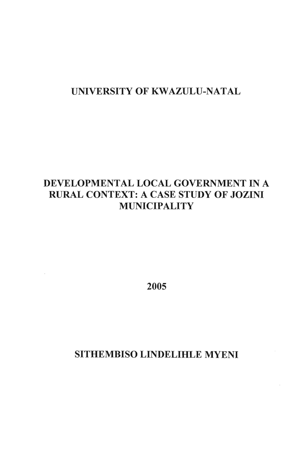 University of Kwazulu-Natal Developmental Local