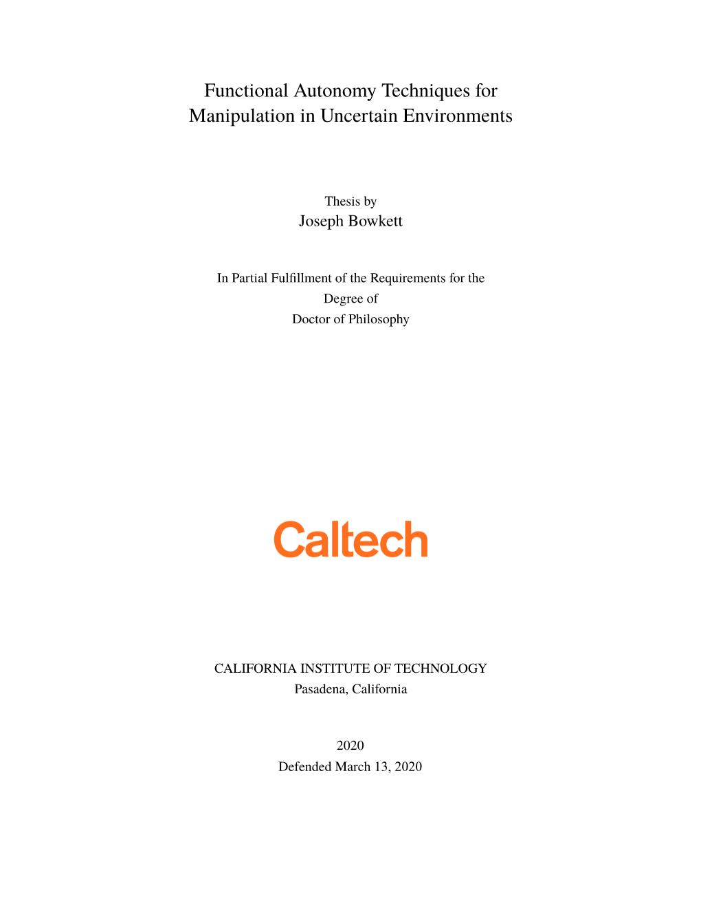 Functional Autonomy Techniques for Manipulation in Uncertain Environments