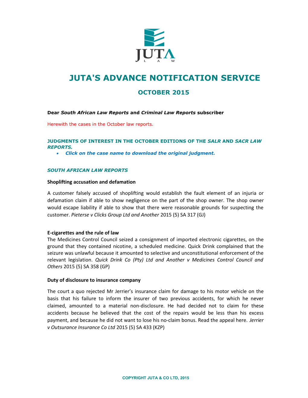 Juta's Advance Notification Service s5