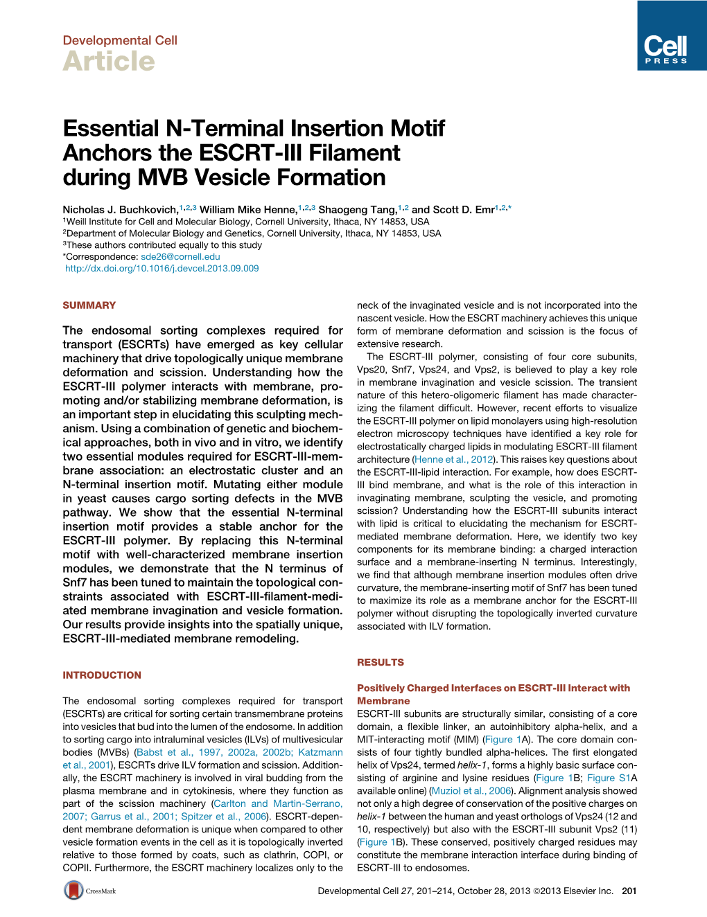 Essential N-Terminal Insertion Motif Anchors the ESCRT-III Filament During MVB Vesicle Formation