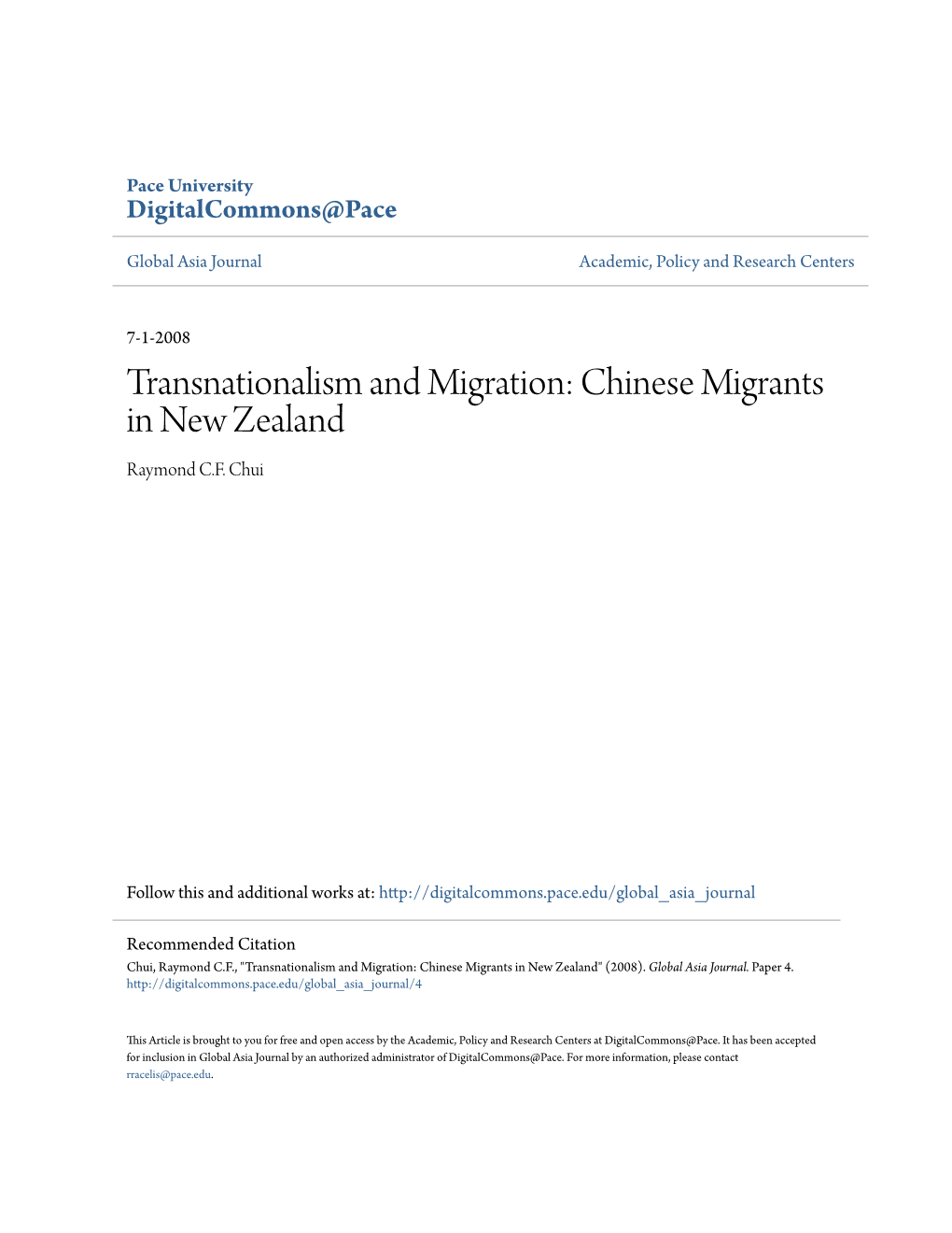 Chinese Migrants in New Zealand Raymond C.F