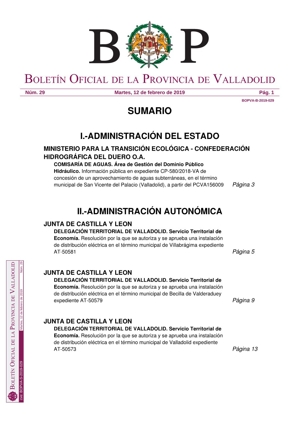 Sumario Boletín Oficial De La Provincia De Valladolid