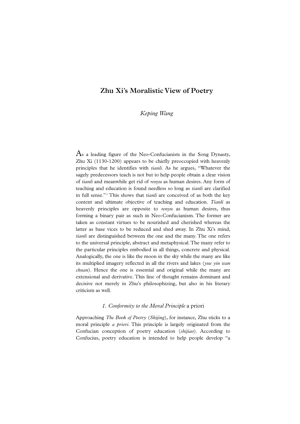 Zhu Xi's Moralistic View of Poetry