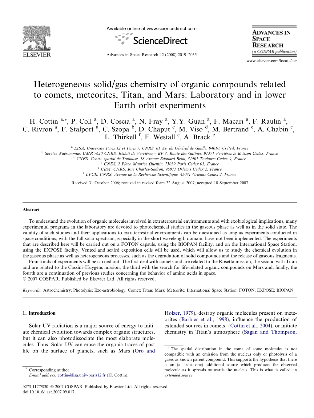 Heterogeneous Solid/Gas Chemistry of Organic Compounds Related to Comets, Meteorites, Titan, and Mars: Laboratory and in Lower Earth Orbit Experiments