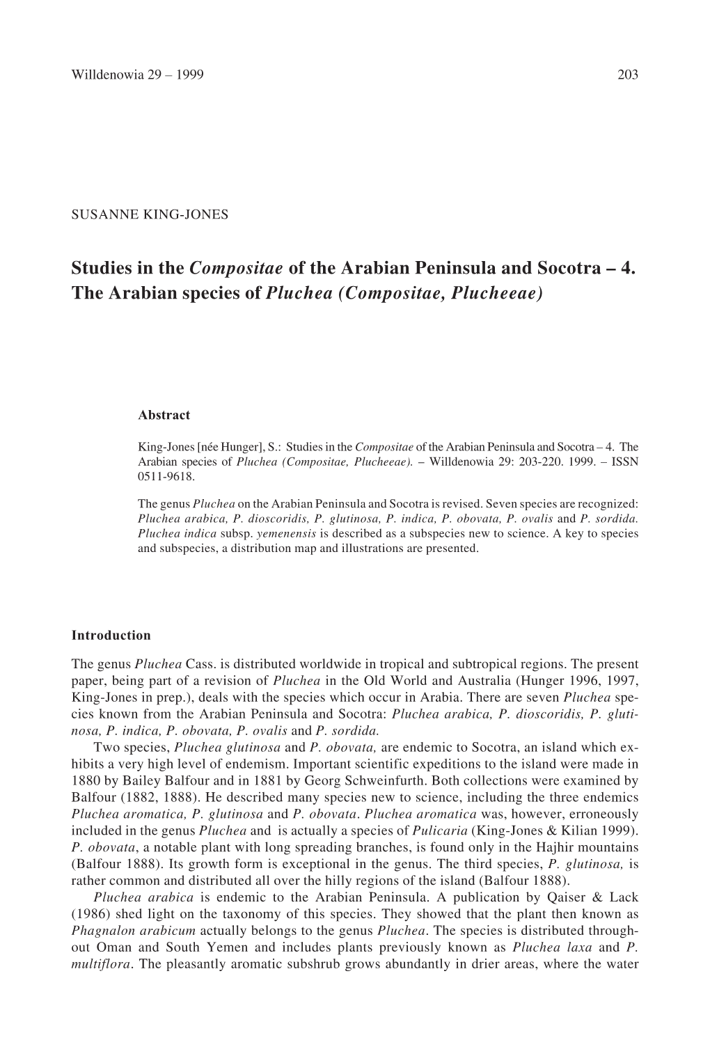 4. the Arabian Species of Pluchea (Compositae, Plucheeae)