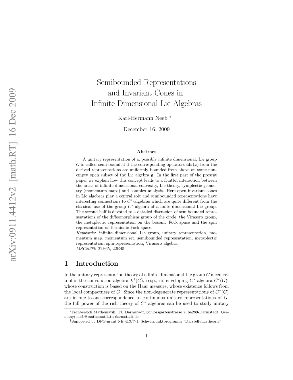 Semibounded Representations and Invariant Cones in Infinite