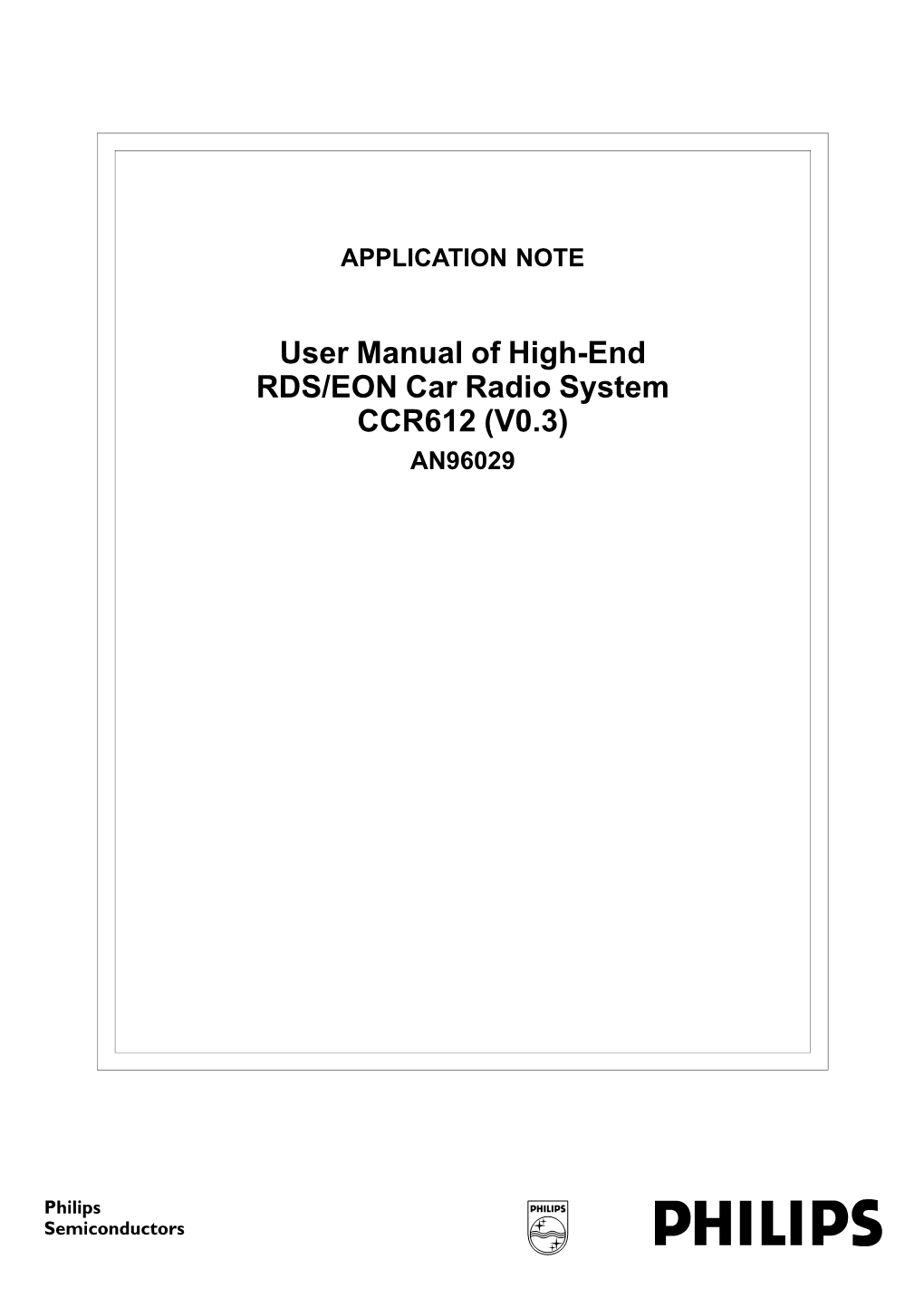 User Manual of High-End RDS/EON Car Radio System CCR612