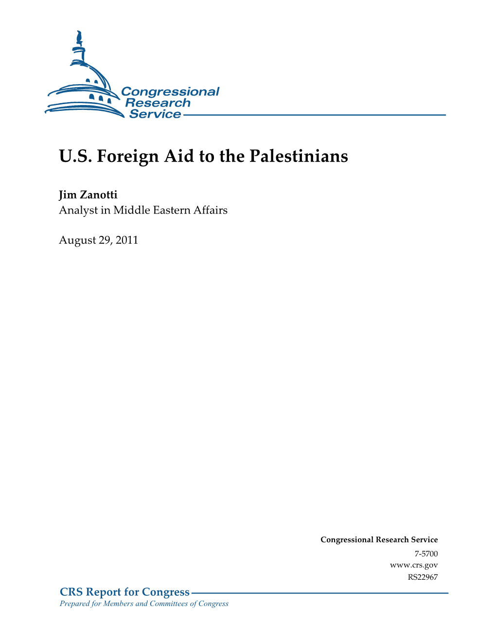 U.S. Foreign Aid to the Palestinians