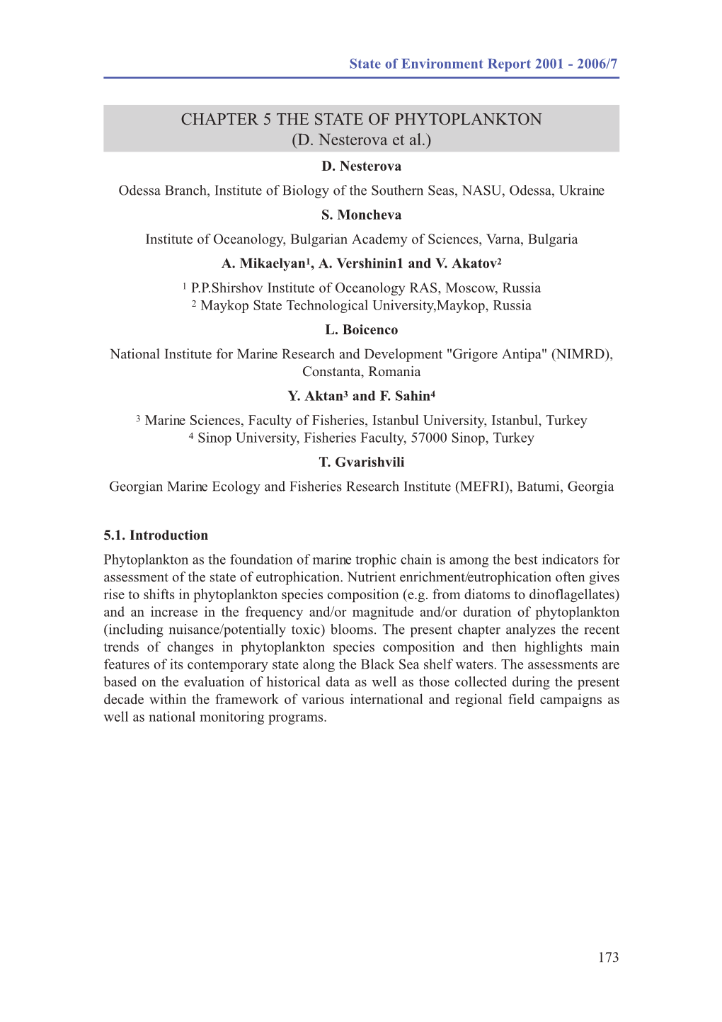 CHAPTER 5 the STATE of PHYTOPLANKTON (D. Nesterova Et Al.) D