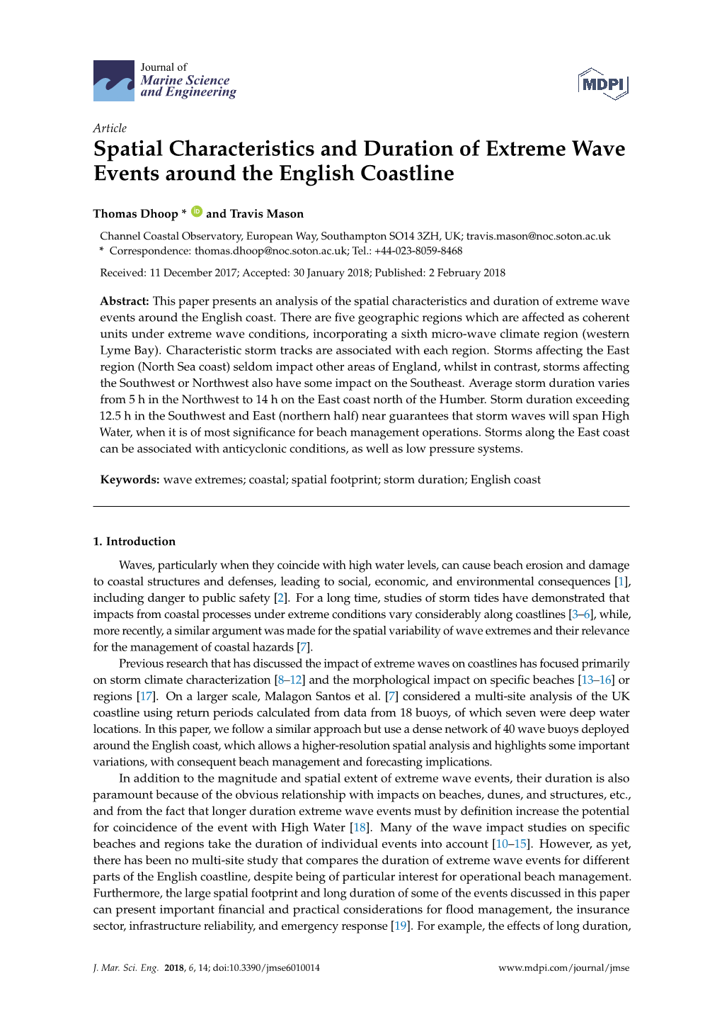 Spatial Characteristics and Duration of Extreme Wave Events Around the English Coastline