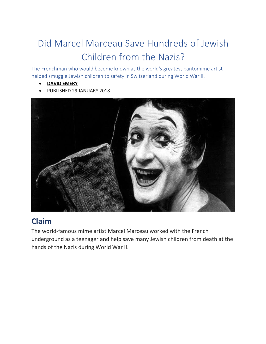 Did Marcel Marceau Save Hundreds of Jewish Children from the Nazis?
