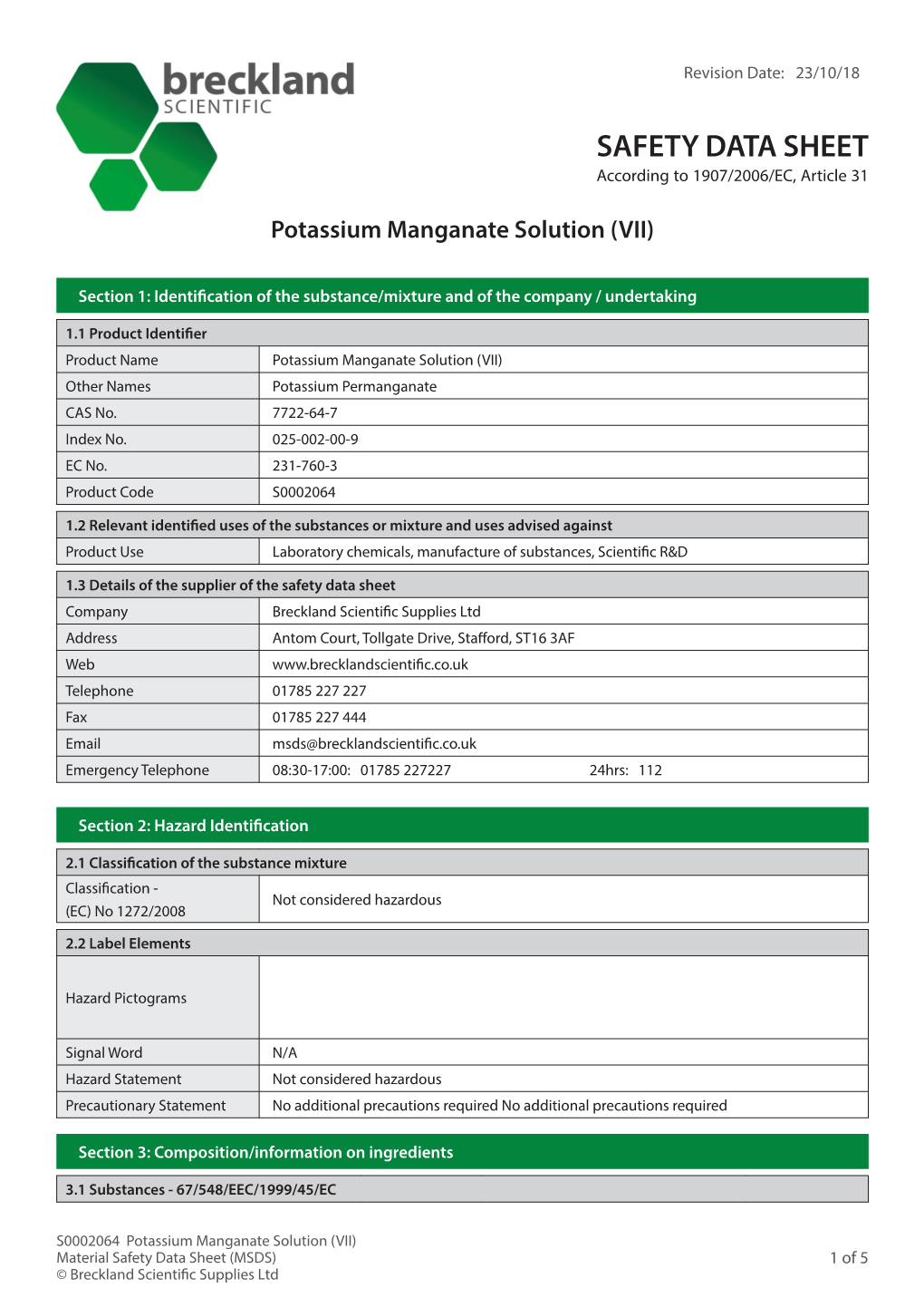 Potassium Manganate Solution (VII)