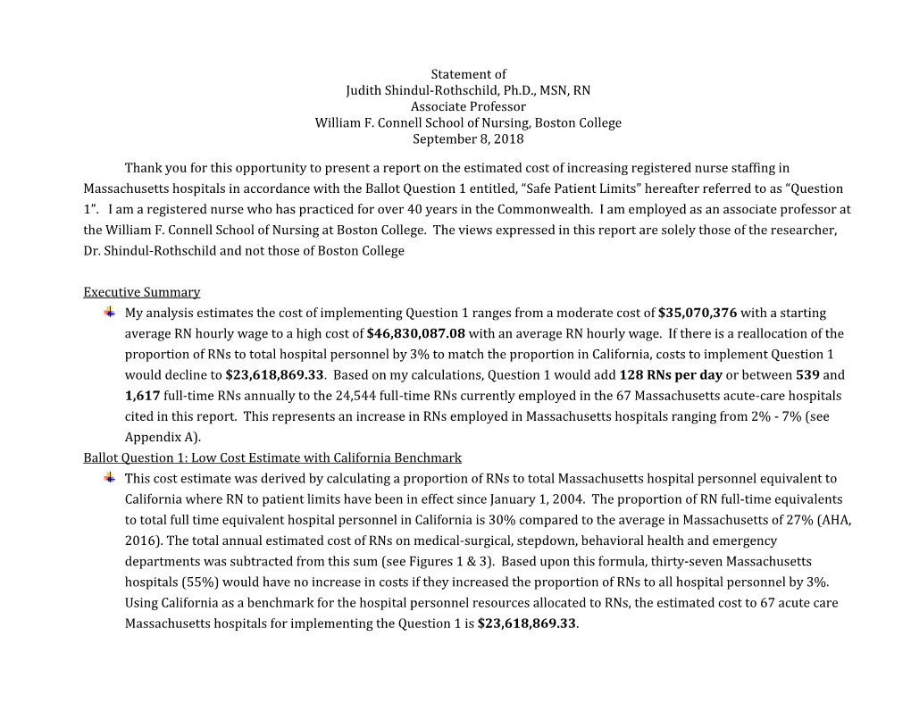 Statement of Judith Shindul-Rothschild, Ph.D., MSN, RN Associate Professor William F