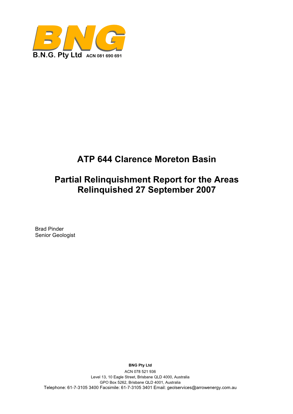 ATP 644 Clarence Moreton Basin Partial Relinquishment Report For