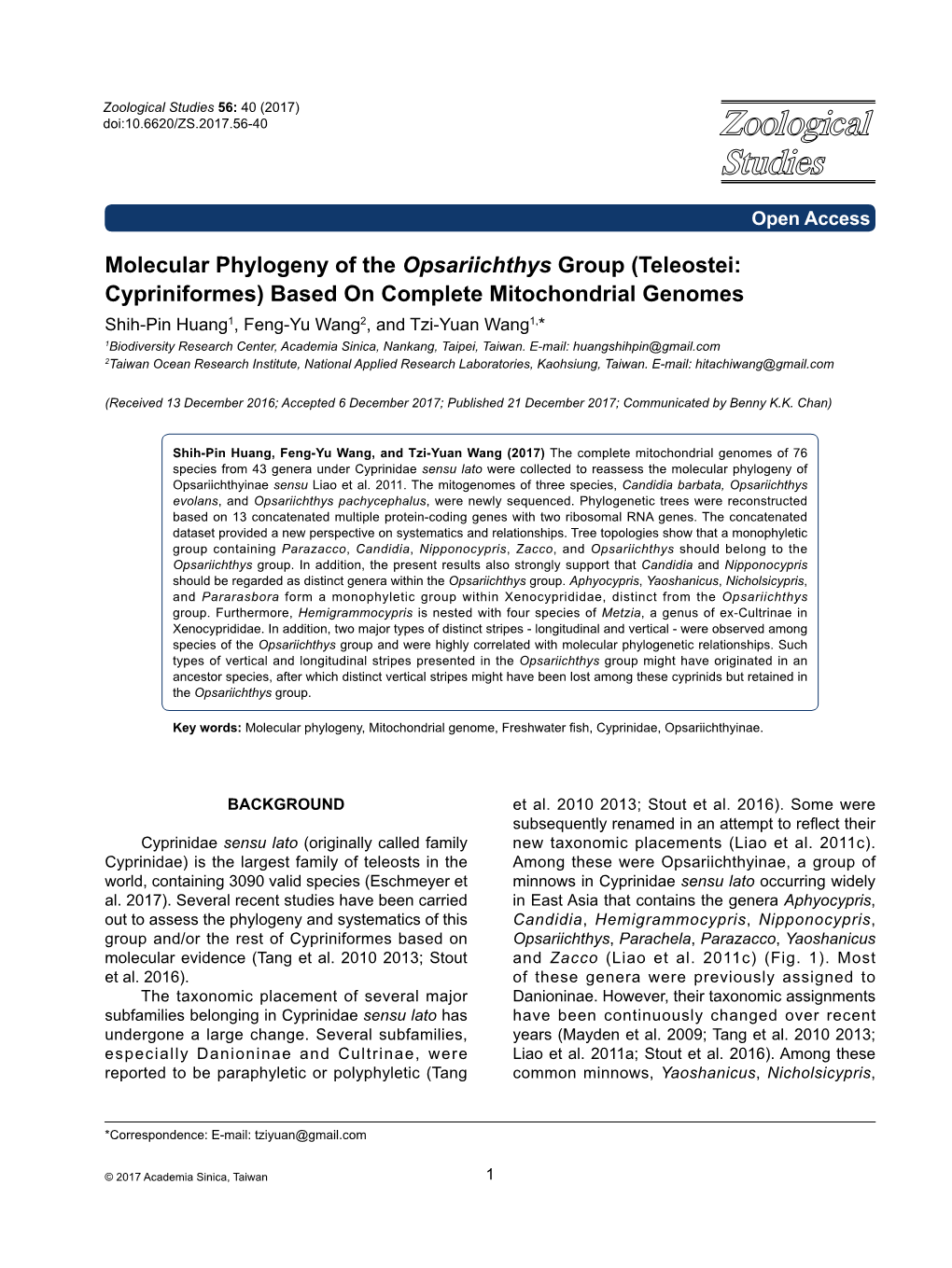 Molecular Phylogeny of the Opsariichthys