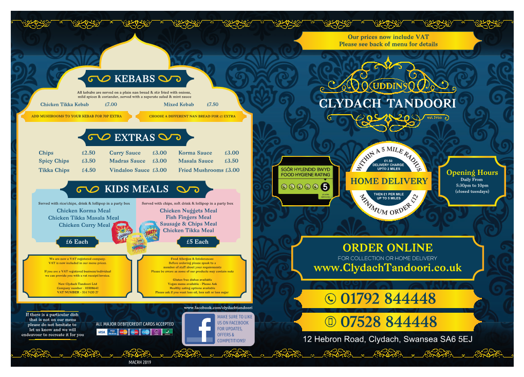 Menu Design (Clydach Tandoori)