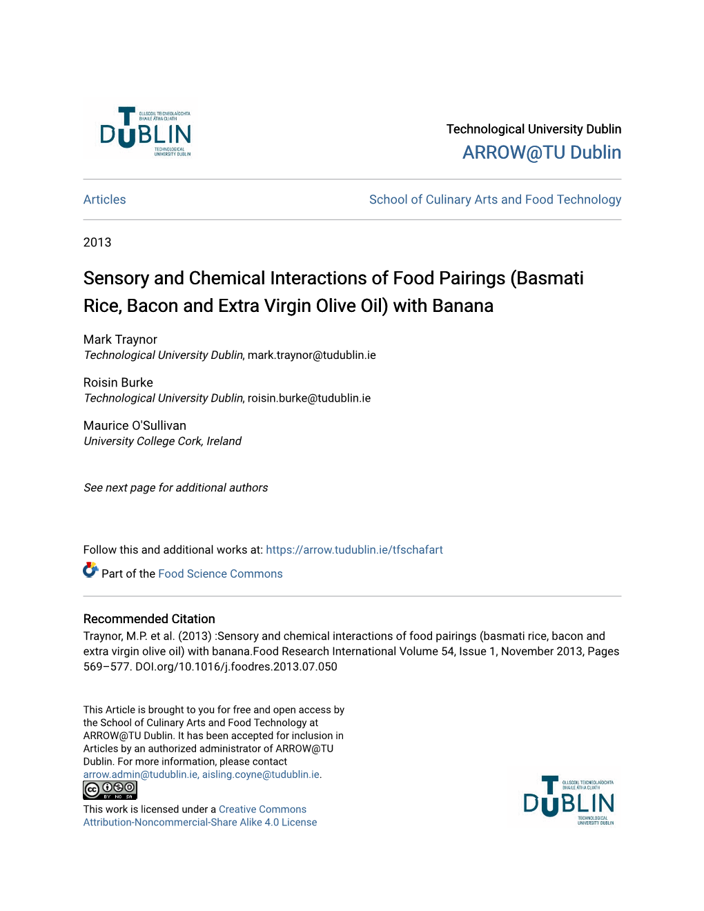 Sensory and Chemical Interactions of Food Pairings (Basmati Rice, Bacon and Extra Virgin Olive Oil) with Banana