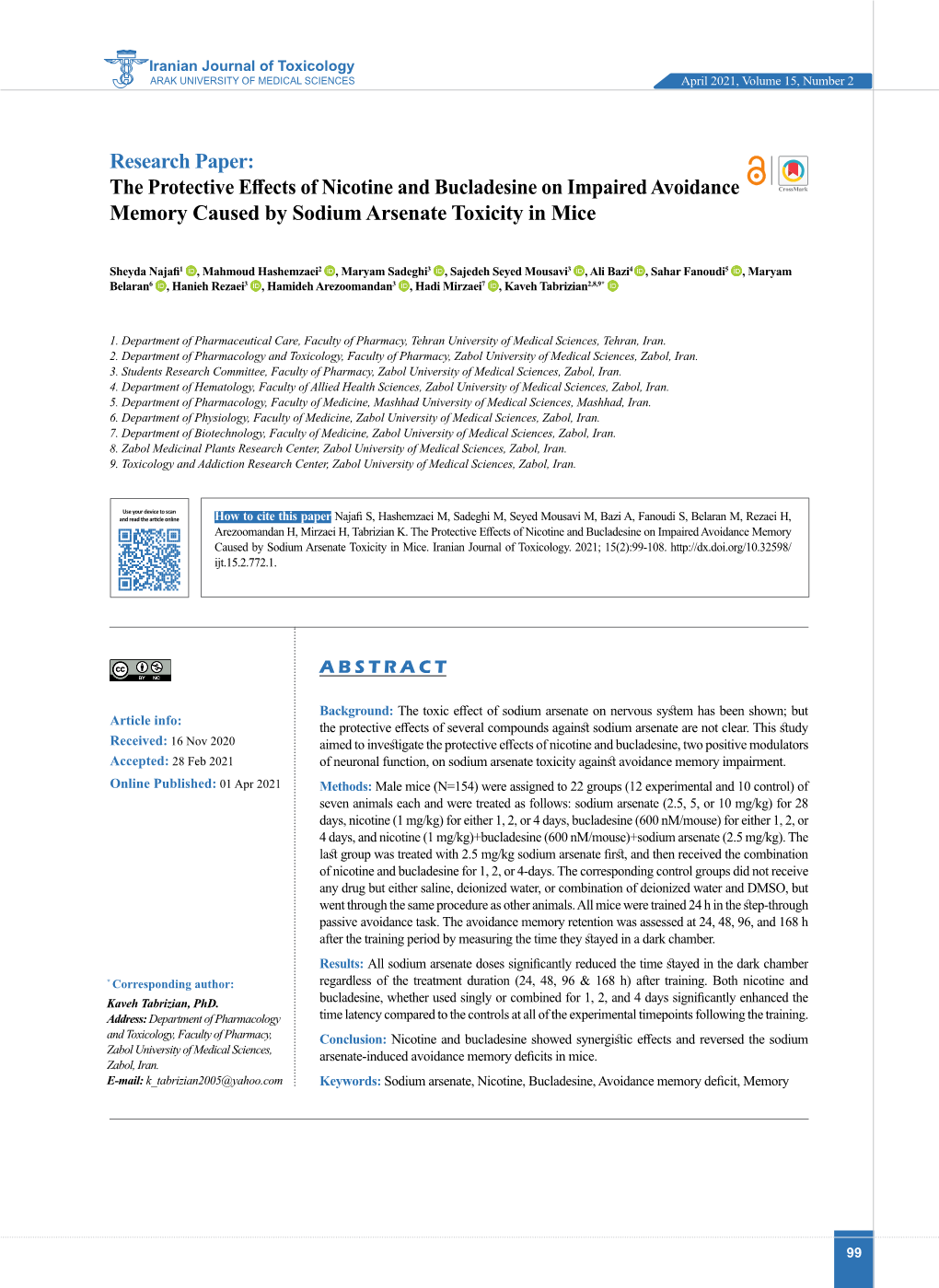 The Protective Effects of Nicotine and Bucladesine on Impaired Avoidance Memory Caused by Sodium Arsenate Toxicity in Mice