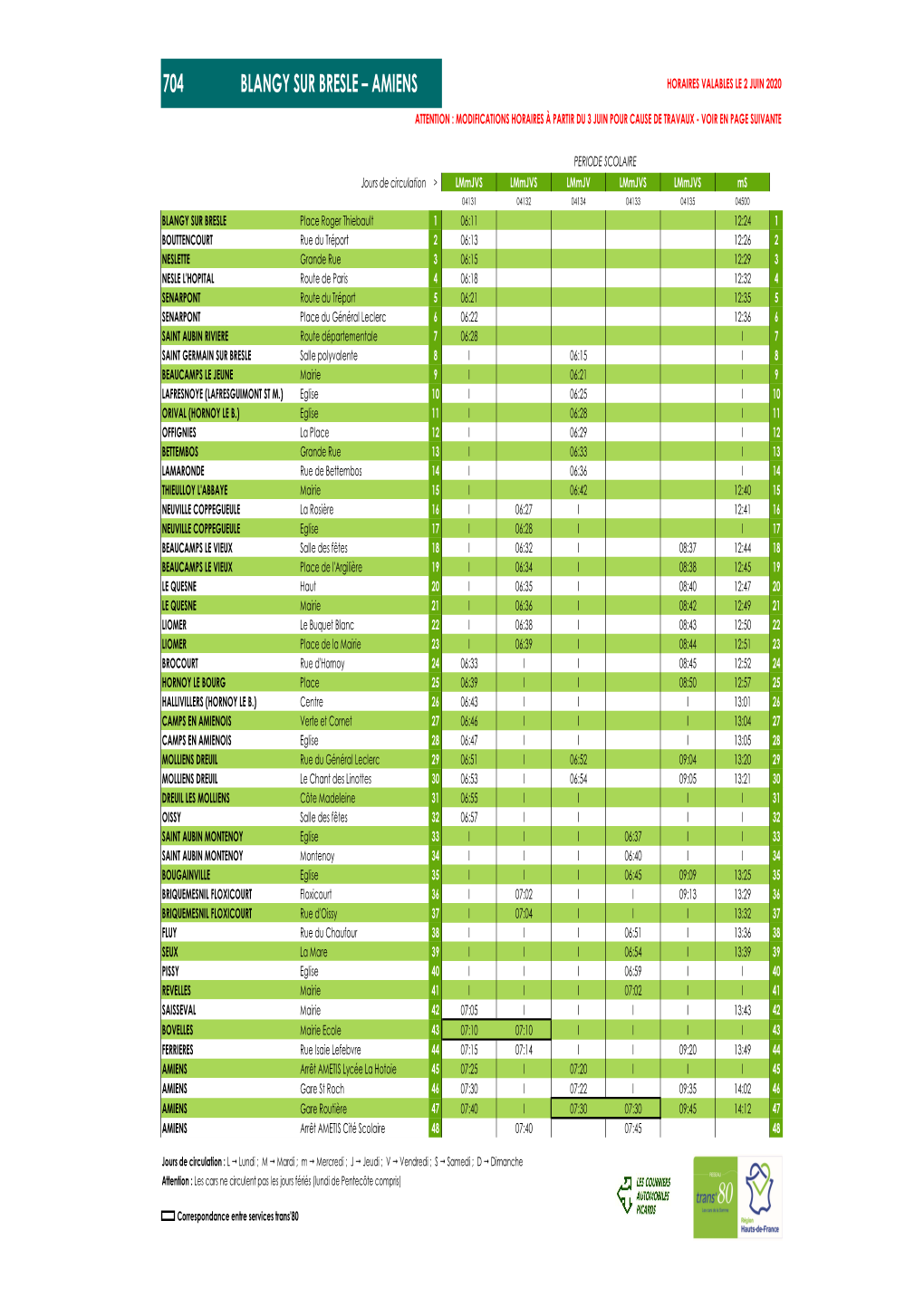 Amiens Horaires Valables Le 2 Juin 2020