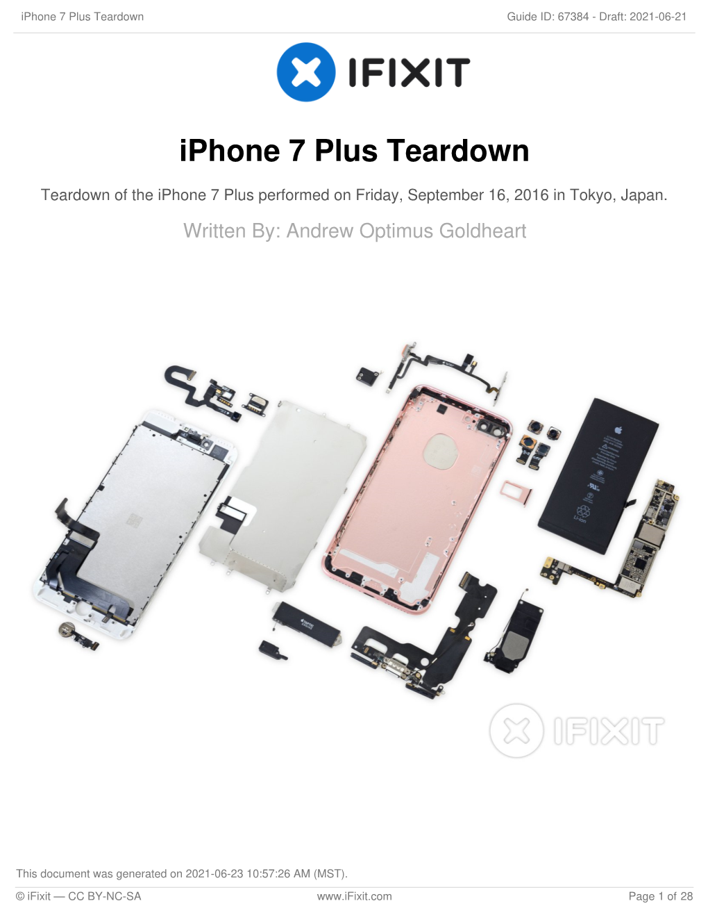 Iphone 7 Plus Teardown Guide ID: 67384 - Draft: 2021-06-21