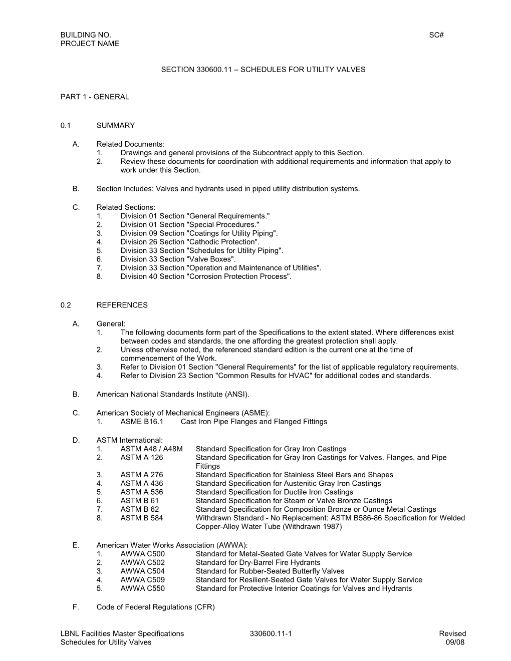 Section 330600.11 - Schedules for Utility Valves