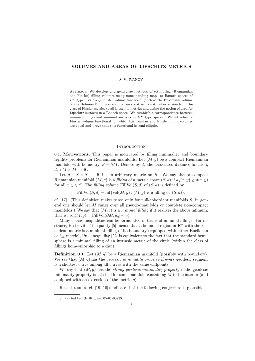 Volumes and Areas of Lipschitz Metrics