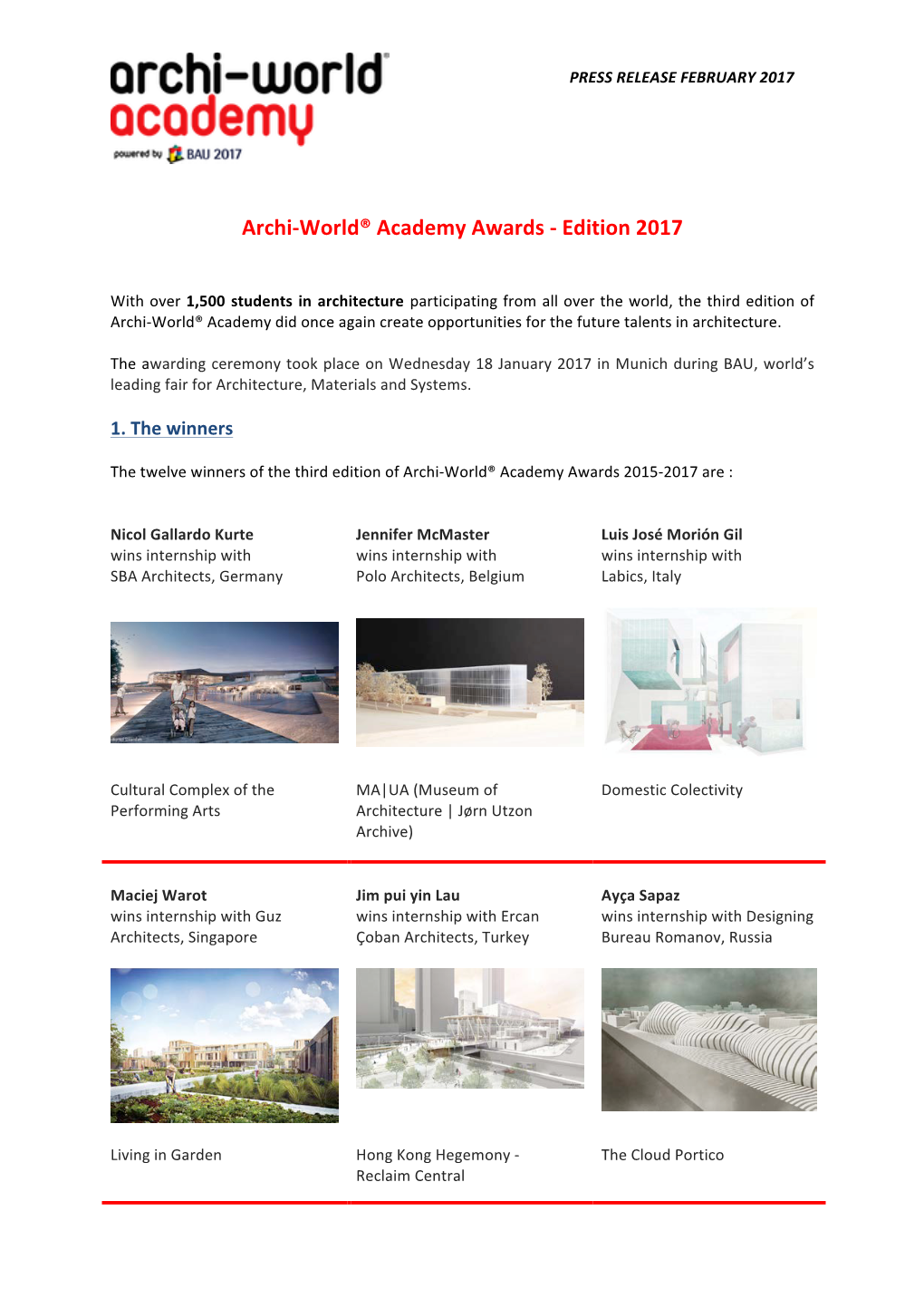 Archi-‐World® Academy Awards -‐ Edition 2017