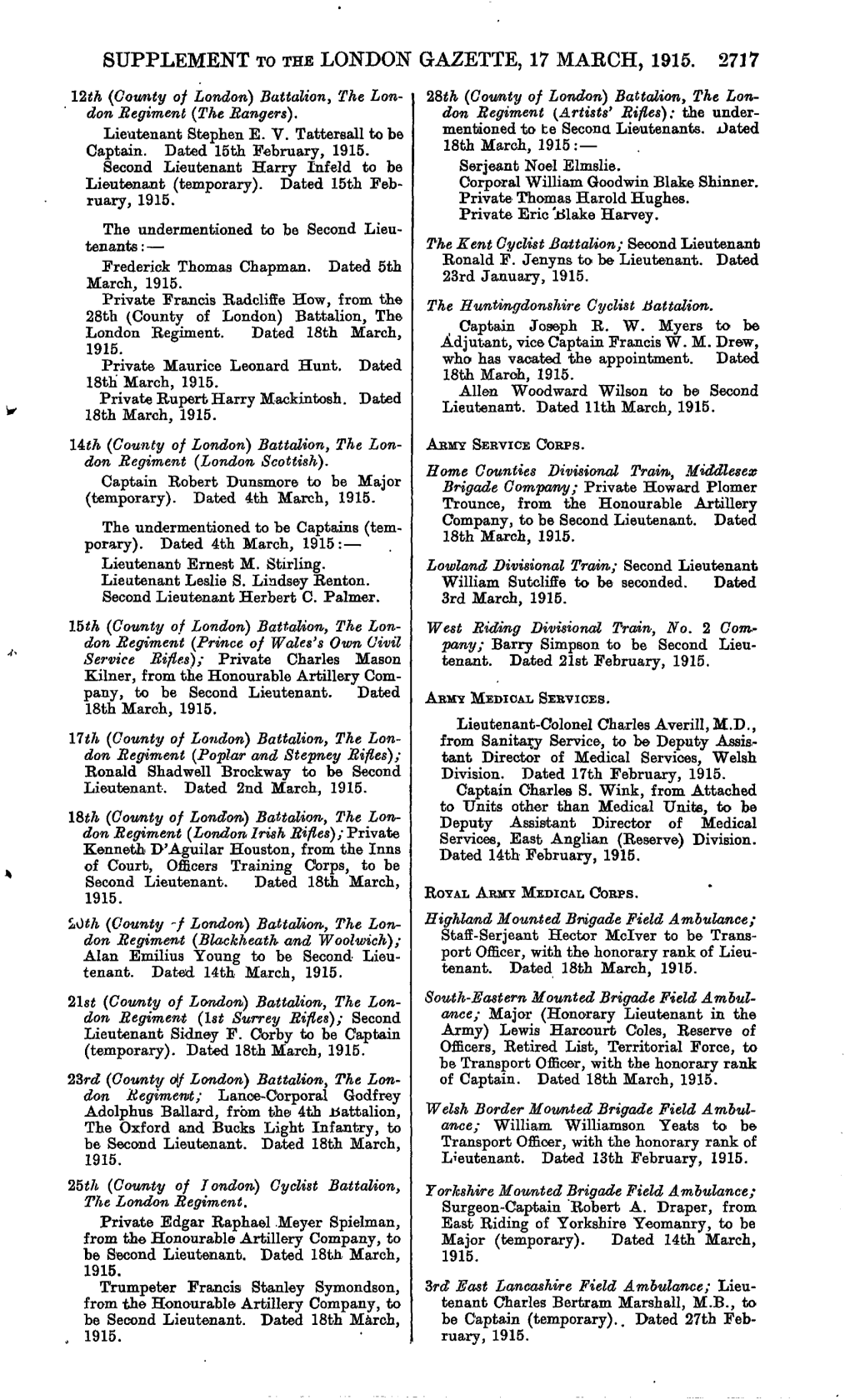 Supplement to the London Gazette, 17 March, 1915. 2717