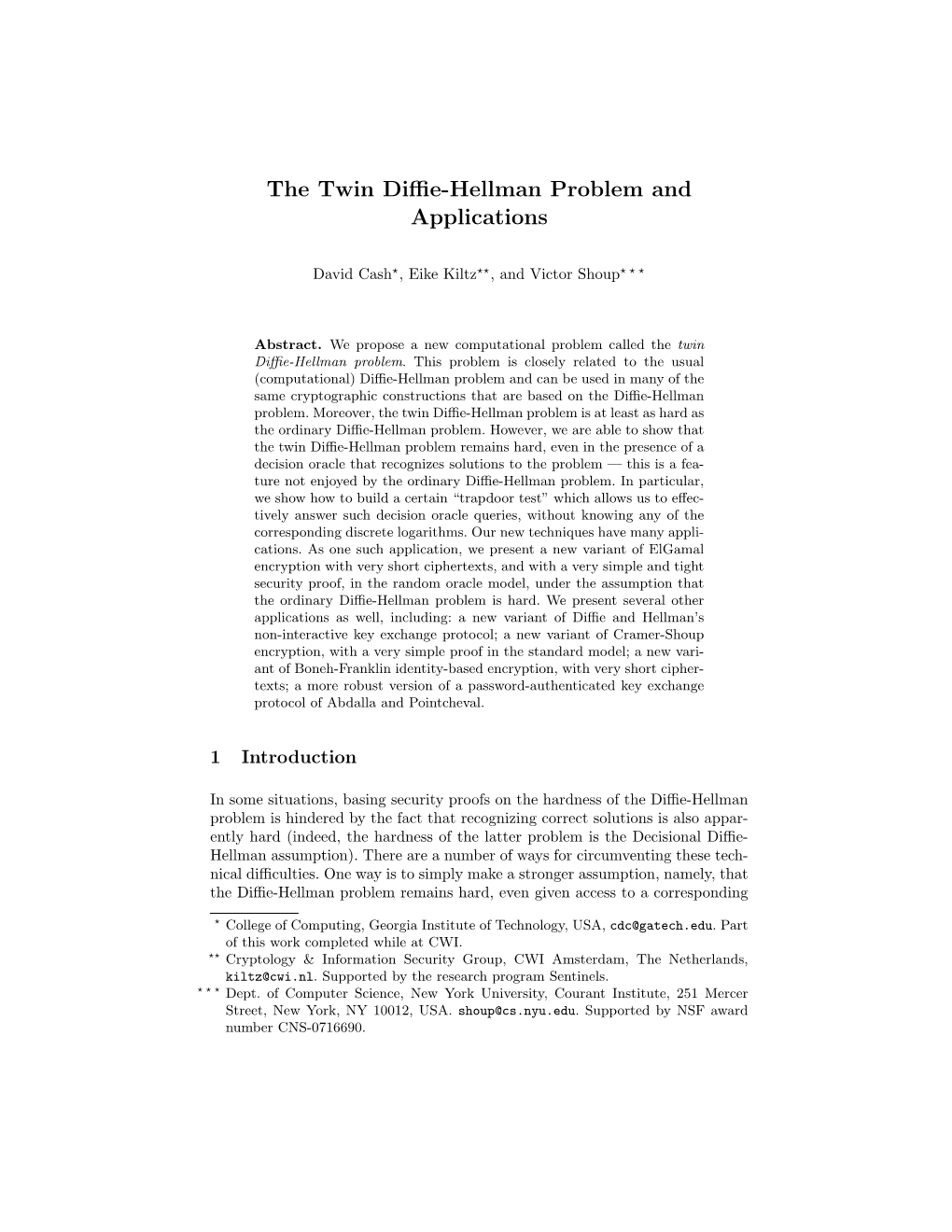 The Twin Diffie-Hellman Problem and Applications