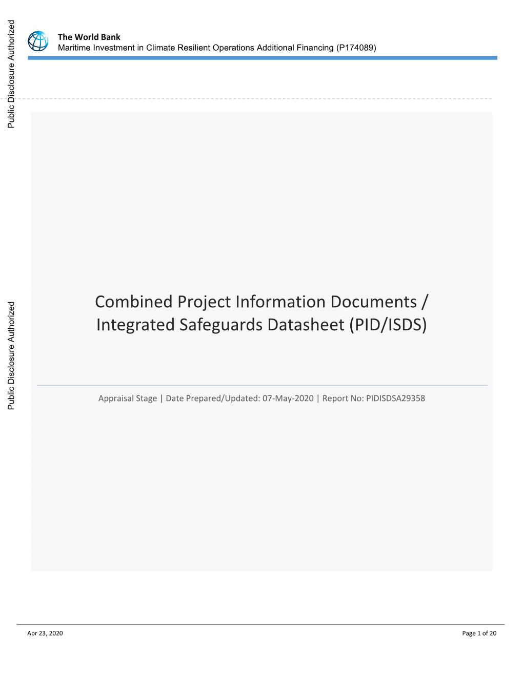 Project Information Document-Integrated Safeguards Data Sheet