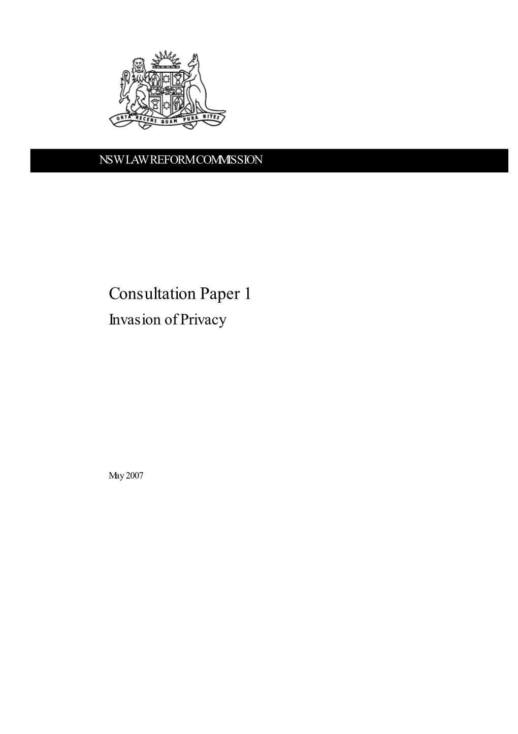 Consultation Paper 1: Invasion of Privacy