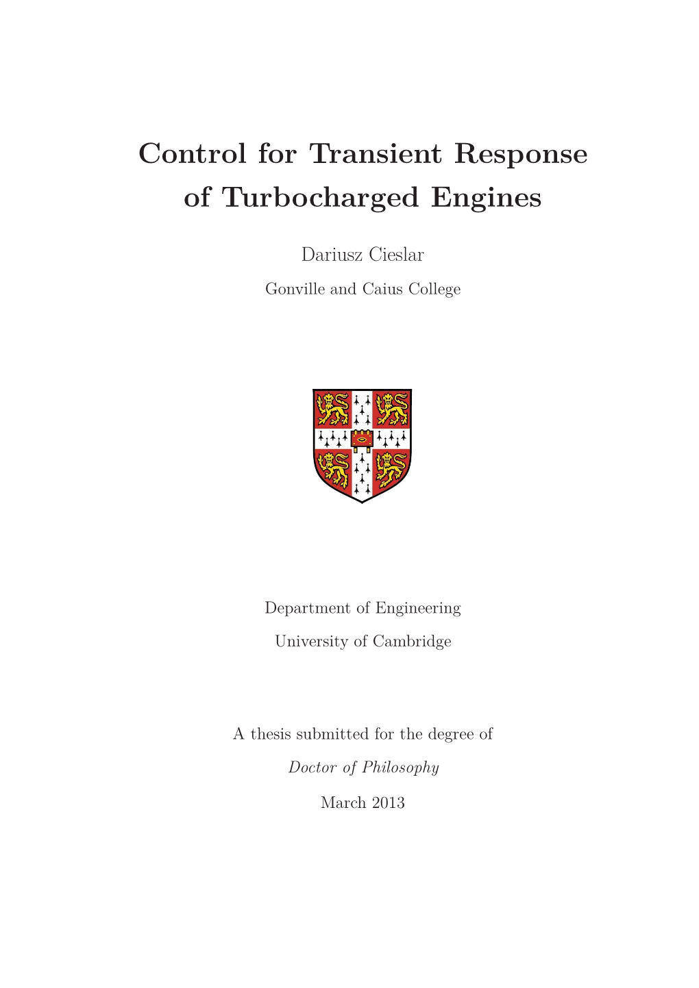 Control for Transient Response of Turbocharged Engines