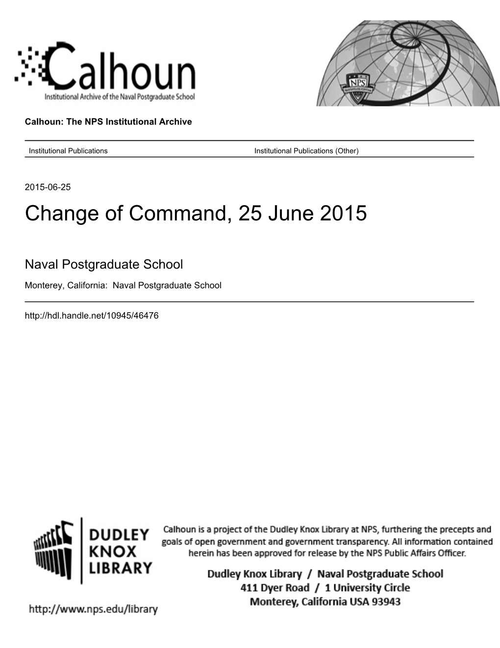 Change of Command, 25 June 2015