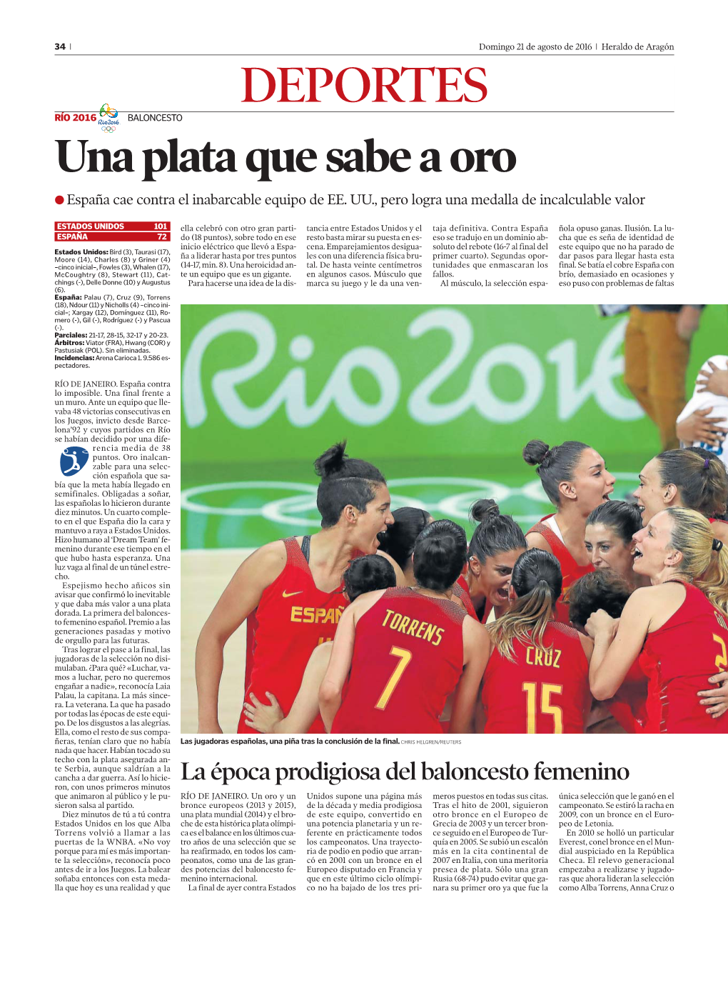 DEPORTES RÍO 2016 BALONCESTO Una Plata Que Sabe a Oro ● España Cae Contra El Inabarcable Equipo De EE