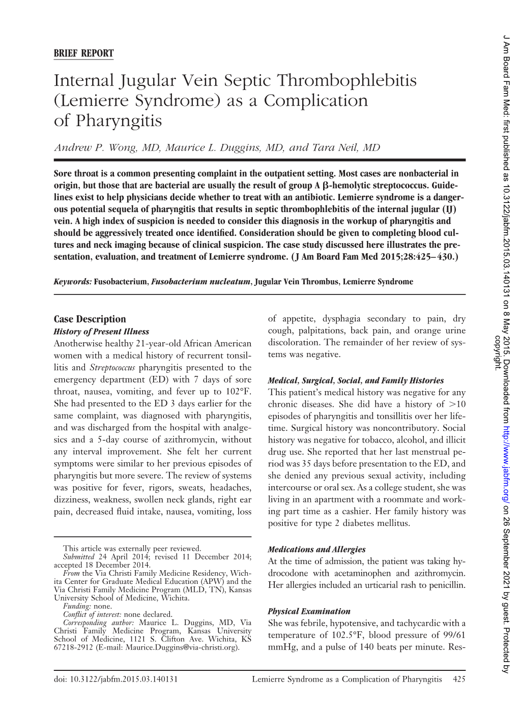 (Lemierre Syndrome) As a Complication of Pharyngitis