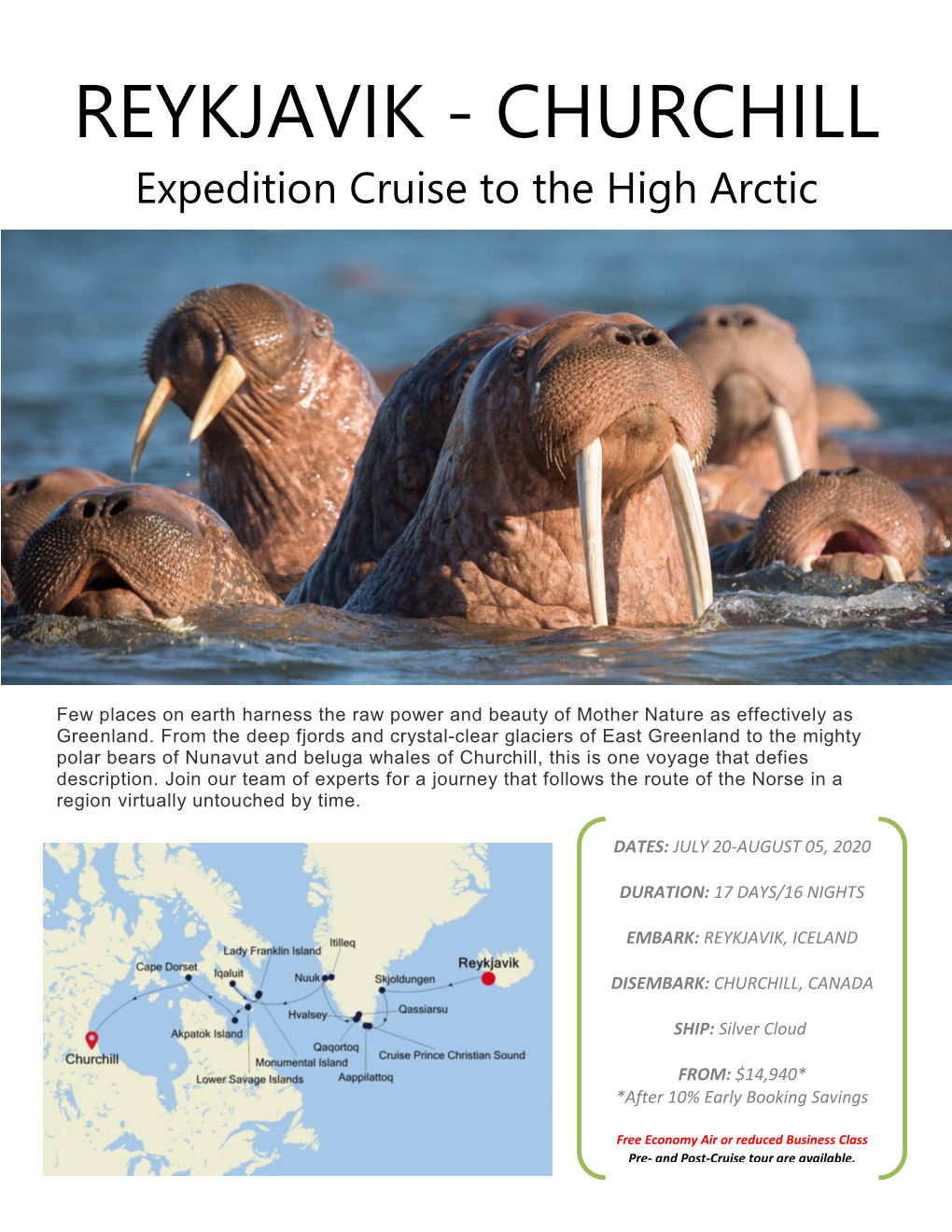 REYKJAVIK - CHURCHILL Expedition Cruise to the High Arctic