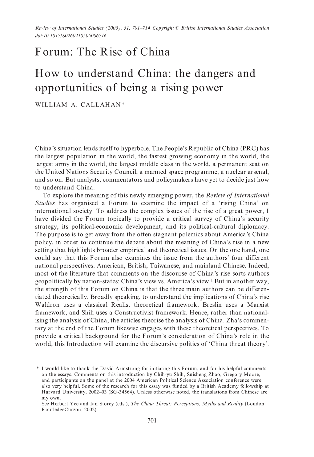 The Rise of China How to Understand China: the Dangers and Opportunities of Being a Rising Power