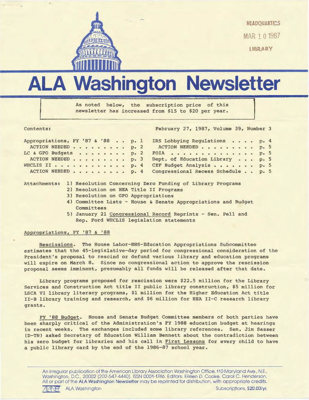 ALA Washington Newsletter