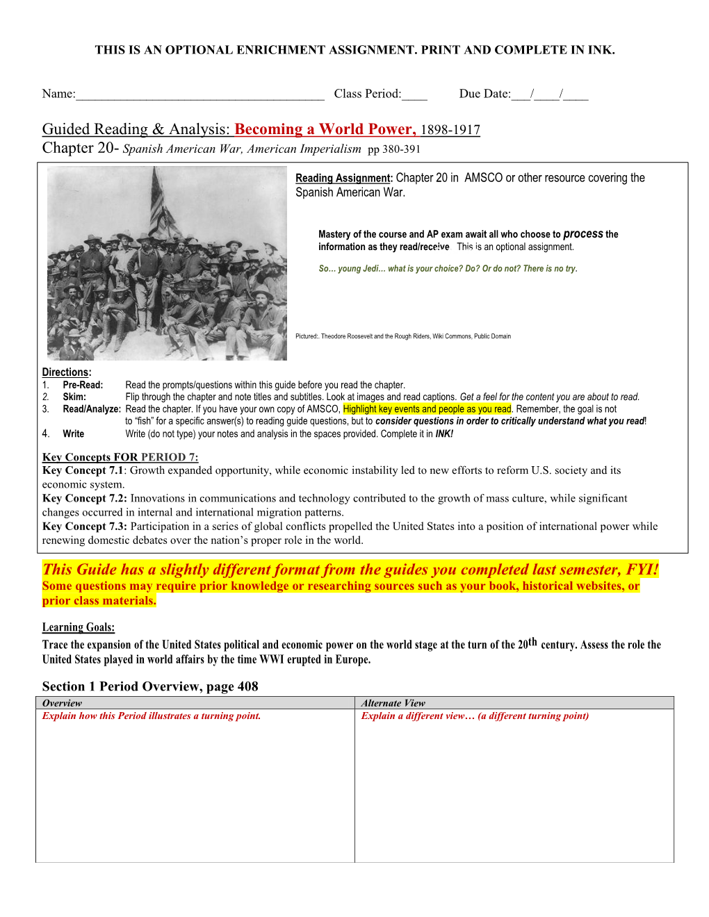 Guided Reading & Analysis: Becoming a World Power, 1898