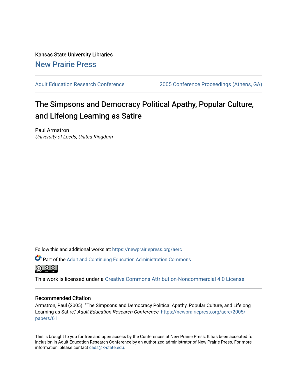 The Simpsons and Democracy Political Apathy, Popular Culture, and Lifelong Learning As Satire