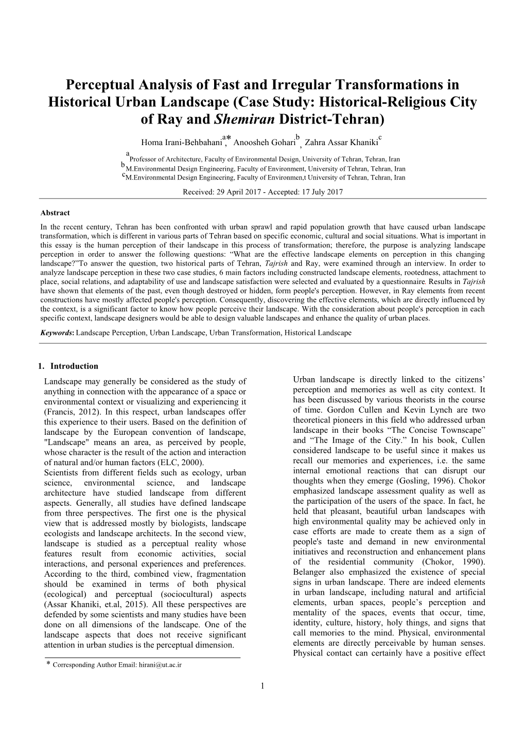 Perceptual Analysis of Fast and Irregular Transformations in Historical Urban Landscape