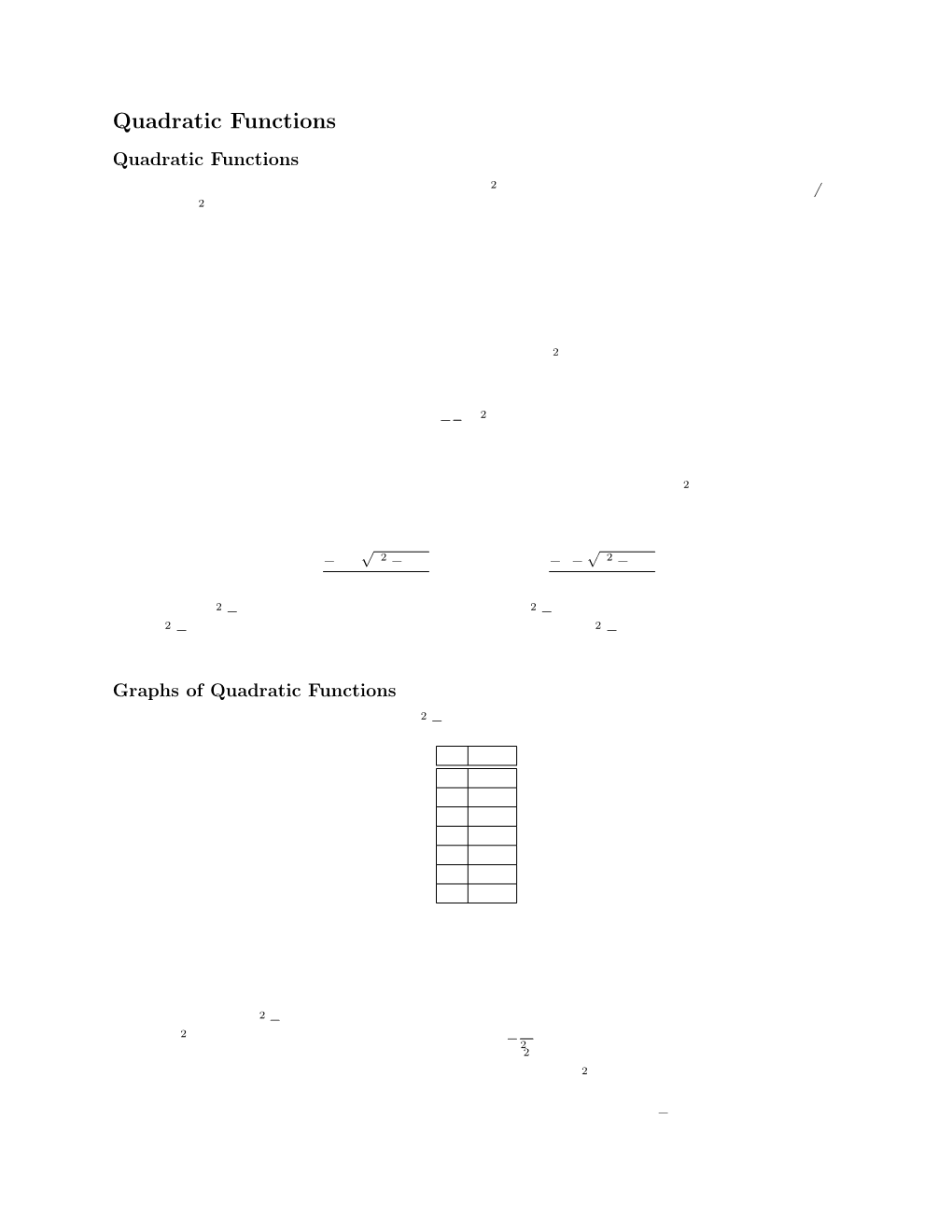 Quadratic Functions Quadratic Functions a Quadratic Function Is a Function of the Form F(X) = Ax2 +Bx+C, Where A, B, and C Are Constants and a 6= 0