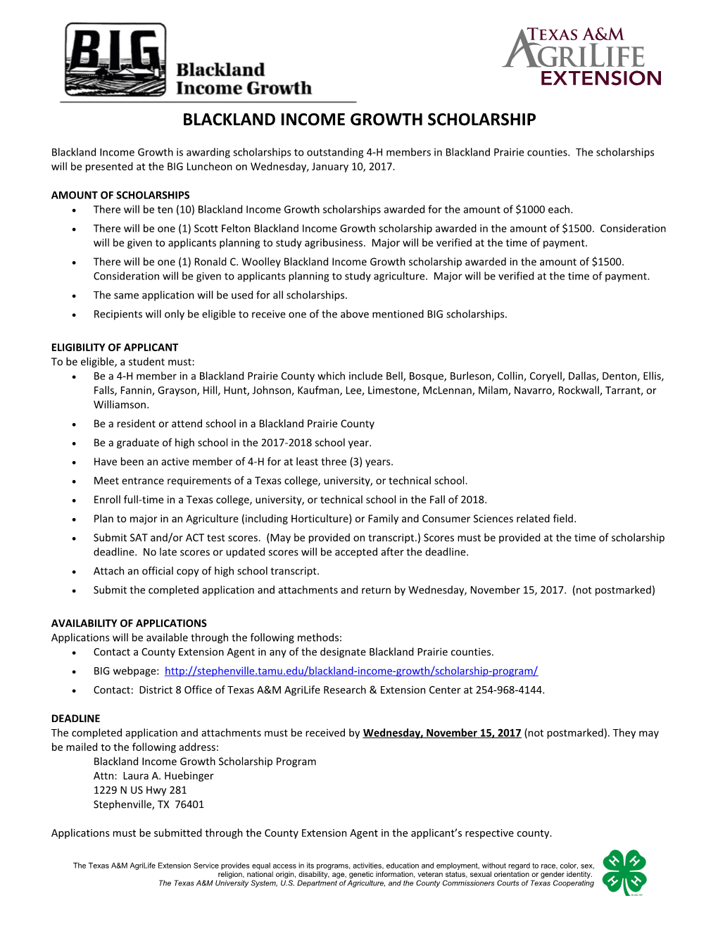 Blackland Income Growth Scholarship