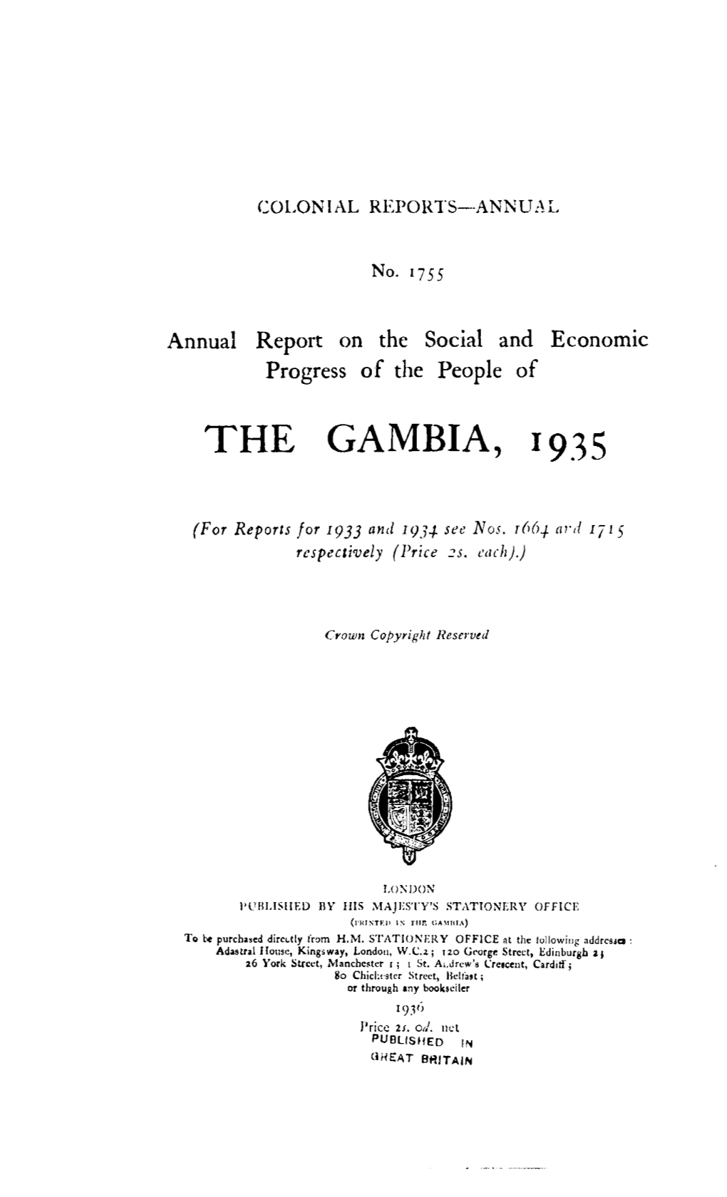 Annual Report of the Colonies. Gambia 1935