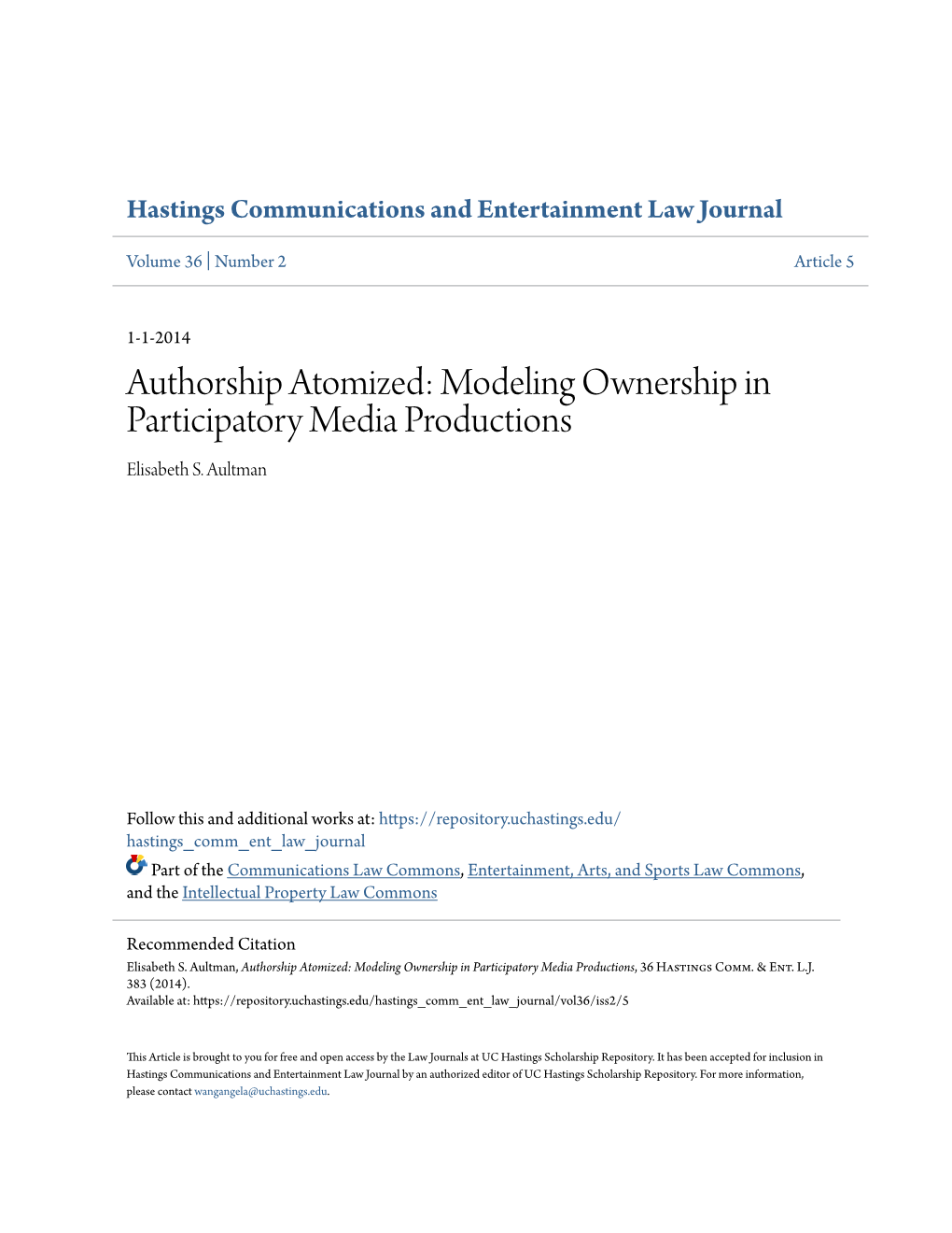 Authorship Atomized: Modeling Ownership in Participatory Media Productions Elisabeth S